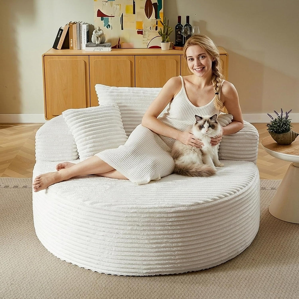 LUCKHAO 55'' Oversized Round Chair Lounge Chaise Indoor, Cloud Cordur...