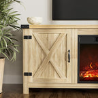 YESHOMY Fireplace TV Stand with Two Barn Doors and Storage Cabinets for Televisions up to 65+ Inch, Entertainment Center Console Table, Media Furniture for Living Room, 58 Inch, Natural Oak
