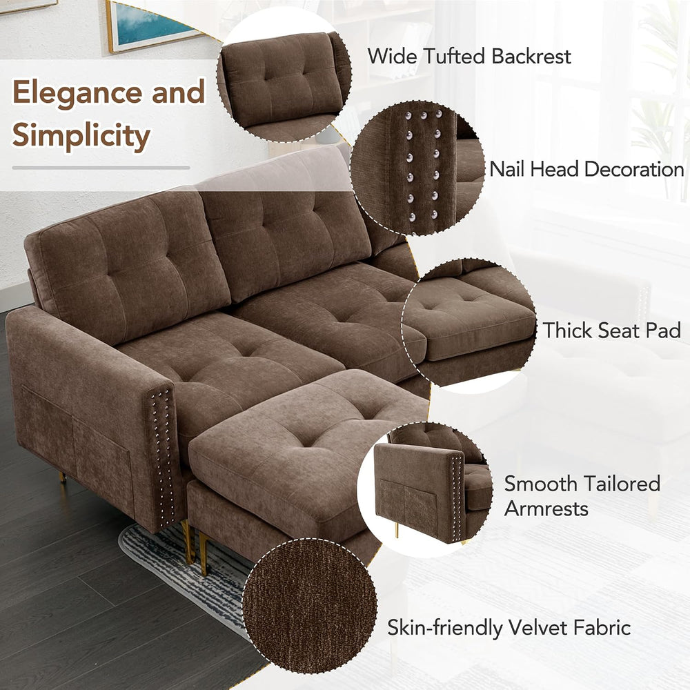 P PURLOVE Velvet Modern Large Sectional Sofa, U Shape Upholstered Couch with ...
