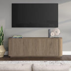 Henn&Hart Fluted TV Stand for TVs up to 75" with 2 Storage Cabinets with an Adjustable Shelf for Living Room, Family Room, or Office, Weathered Gray
