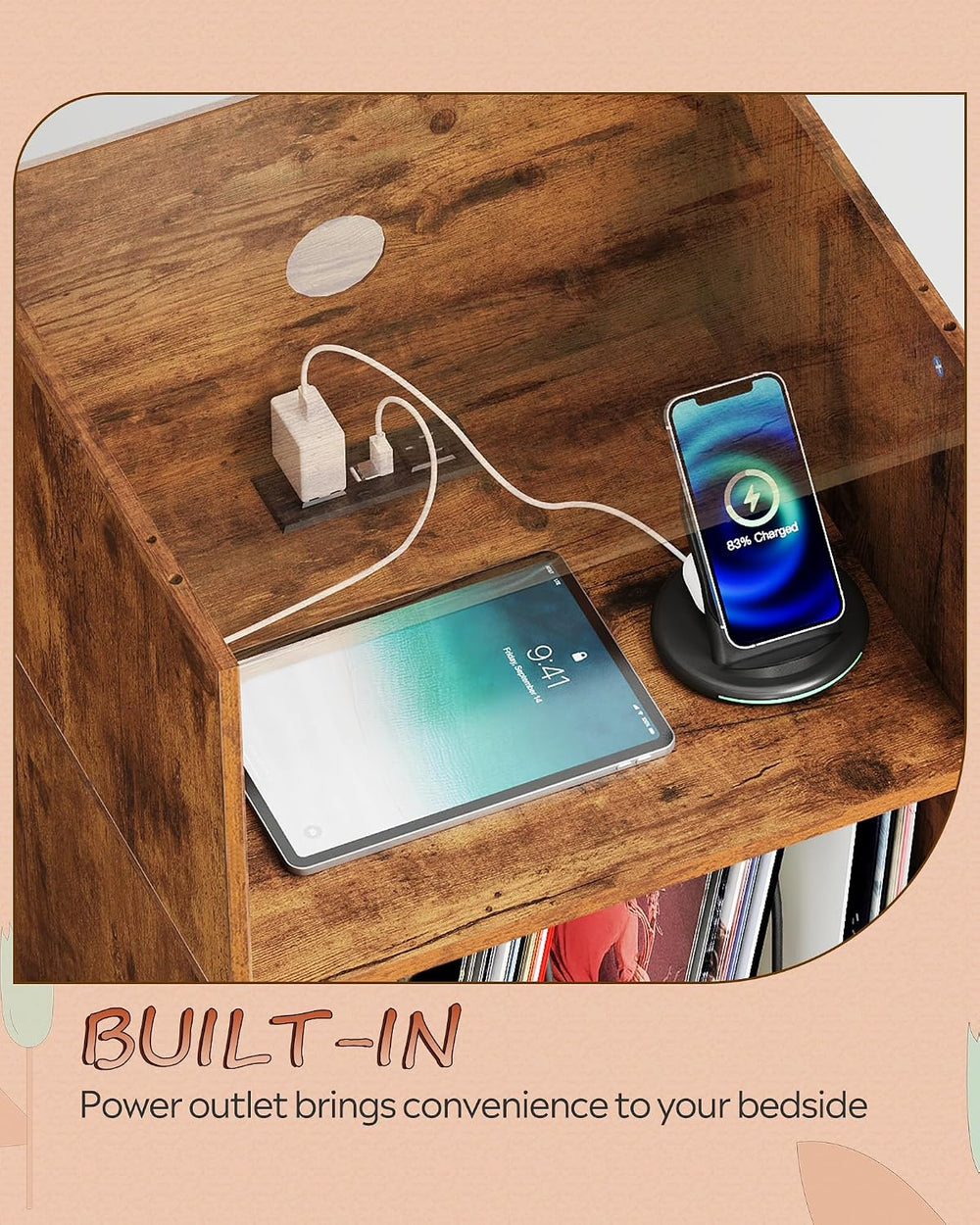 WLIVE Record Player Stand, Modern Nightstand with Storage, Small Space Bedsid...