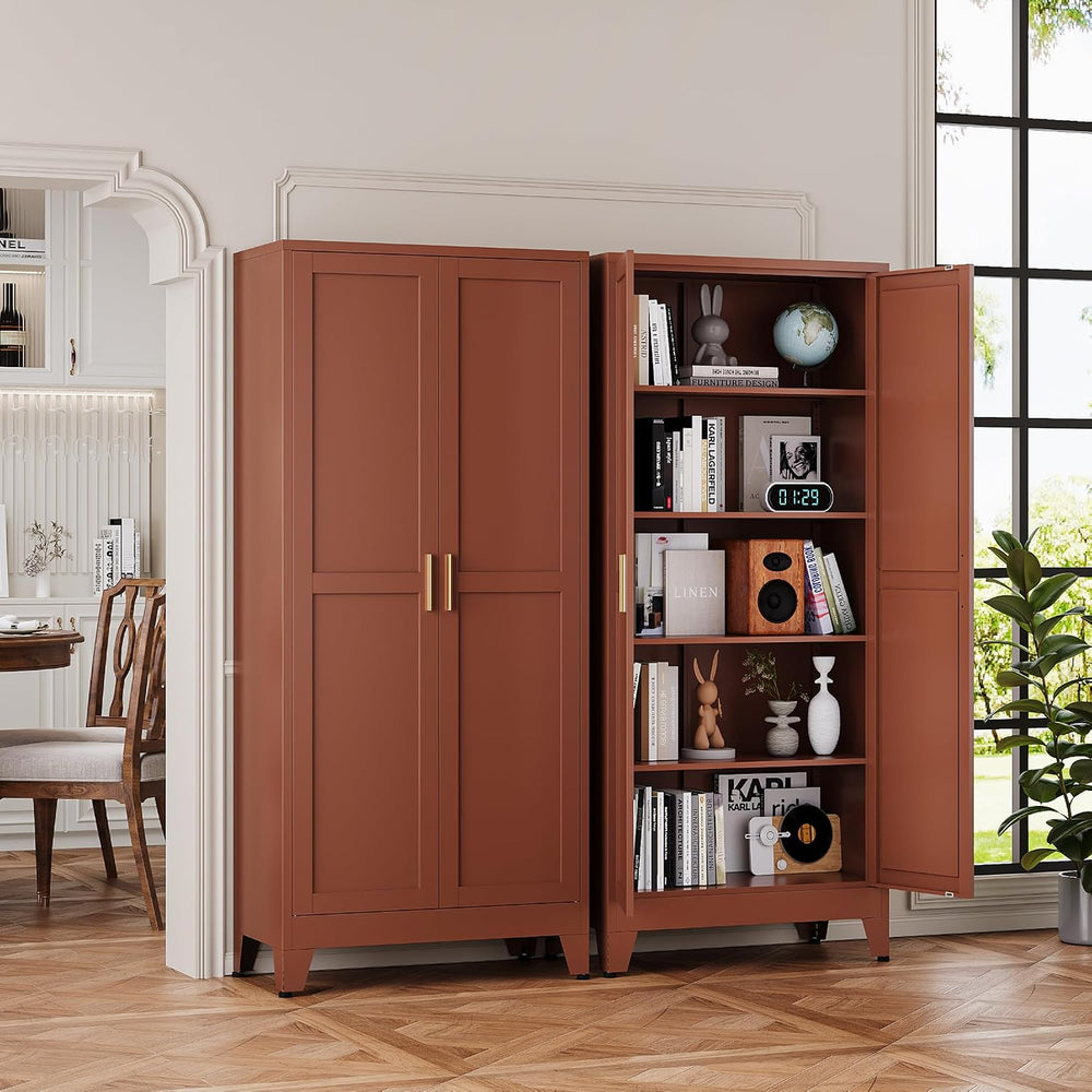 YAUWOH 71''Metal Cabinet with 4 Adjustable Shelves,5-Tier Pantry Stor...