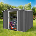 8x6ft Outdoor Metal Storage Shed with Lockable Sliding Door & Sloping Roof, Galvanized Steel Frame Waterproof Garden Tool Shed for Backyard, Garden, Lawn