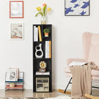VECELO 4-Tier Bookcase, Modern Storage Cabinet with Height Difference Shelves for Standard Textbooks, 5 Cubes, Vertical or Horizontal, Easy Assembly,Vintage Black