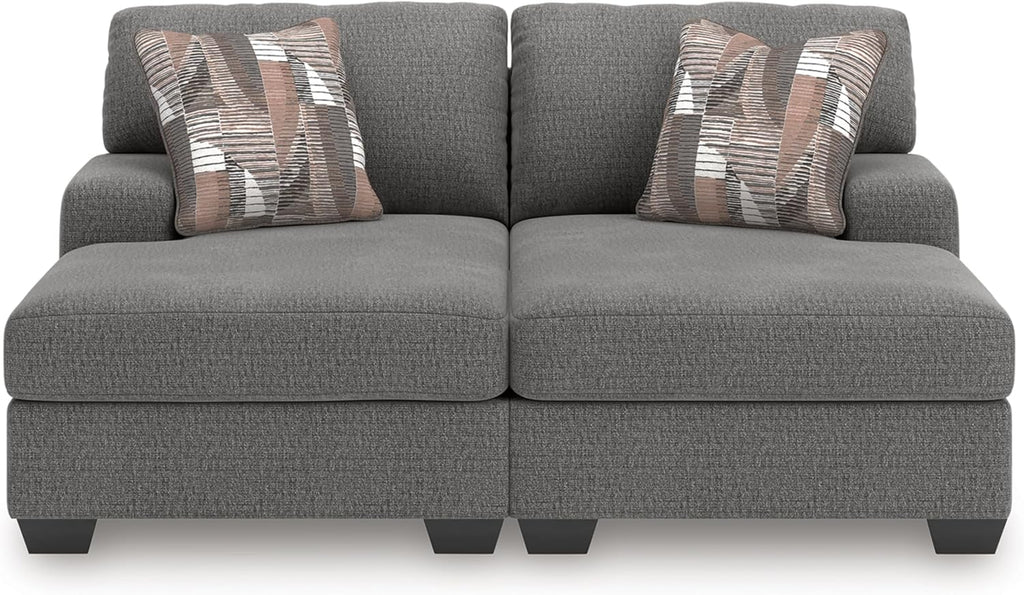 Signature Design by Ashley Double Chaise Sectional Sofa, Grey | Modern sectional couch in 100% polyester chenille, 2-piece super chaise layout for living rooms, Revenna Series