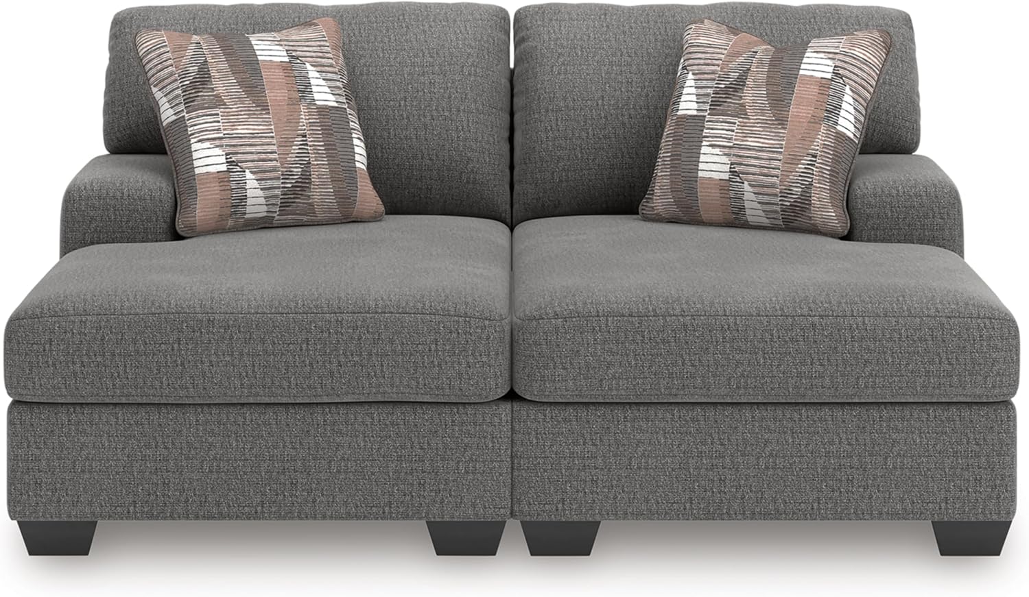 Signature Design by Ashley Double Chaise Sectional Sofa, Grey | Modern sectional couch in 100% polyester chenille, 2-piece super chaise layout for living rooms, Revenna Series