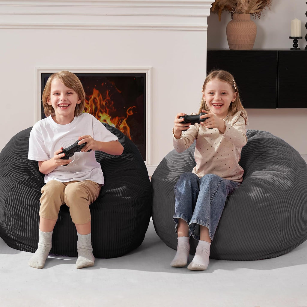 Homguava 2FT Bean Bag Chair,Teardrop Beanbag Chair Bean Bags with Handle | Small Bean Bag with Memory Foam Filled and Ultra Soft Corduroy Cover for Living Room, Bedroom（Black 2FT)