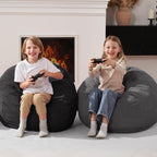 Homguava 2FT Bean Bag Chair,Teardrop Beanbag Chair Bean Bags with Handle | Small Bean Bag with Memory Foam Filled and Ultra Soft Corduroy Cover for Living Room, Bedroom（Black 2FT)