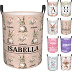 Custom Name Laundry Hamper, Personalized Rabbit Laundry Basket with Name for Boys Girls Kids Men Women, Customized Name Dirty Clothes Basket Gifts for Clothes Toy Bathroom Bedroom Laundry Room Dorm