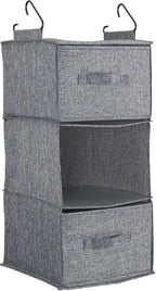 Household Essentials 3 Shelf Hanging Closet Organizer, Hanging Shelf with Hooks, Poly Linen and PEVA Shelving