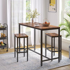HOOBRO Bar Table and Chairs Set, 47.2” Rectangular Pub Table with 2 Stools for Small Space, 3-Piece Breakfast stools Set, Sturdy Metal Frame, Easy to Assemble, Rustic Brown BF52BT01