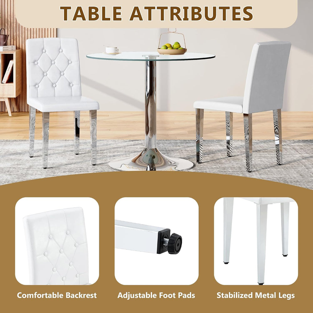 63" Dining Table Set for 6, White Faux Marble Dining Room Table and 6 PU...