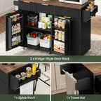 CHOEZON Mobile Kitchen Island with Folding Drop Leaf Countertop, Rolling Kitchen Island Cart with Trash Can Storage, Drawers, Adjustable Shelf, Spice Rack, Towel Bar, for Kitchen, Black and Walnut