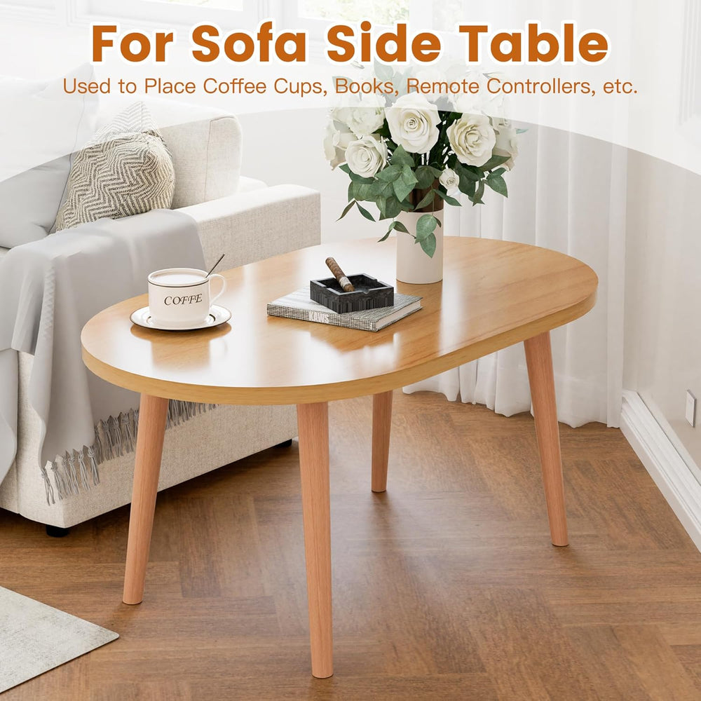 Small Coffee Table, Low Table with Solid Wood Legs, 23.6" Mini Oval Acce...