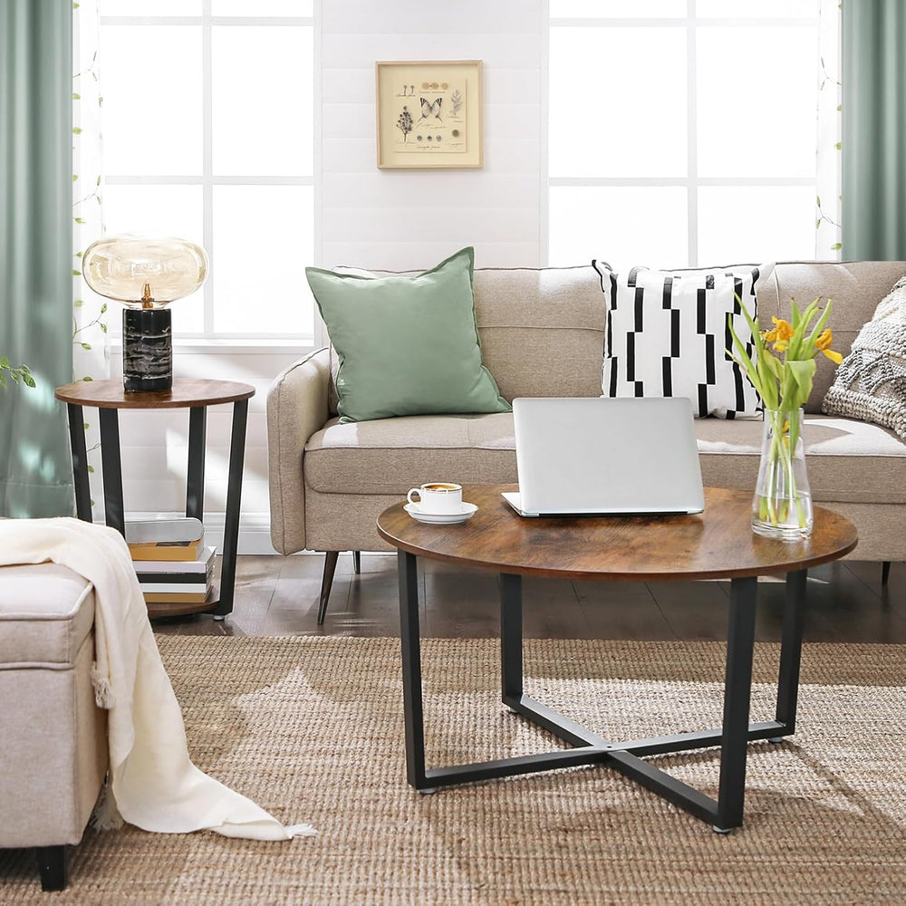 VASAGLE Round Side End Table, 2-Tier Accent Bedside Table with Storage Shelf,...