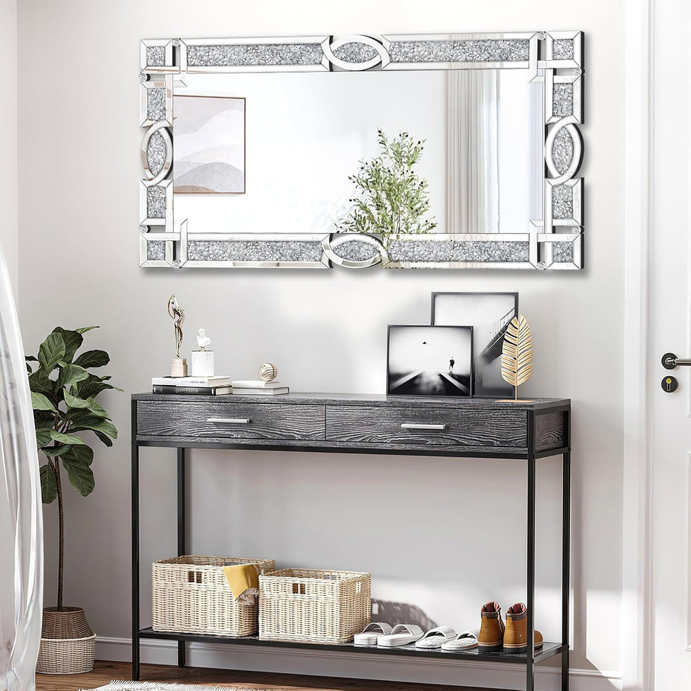 Crushed Diamond Mirrors for Wall Decor, 48''x24'' Rectangle S...