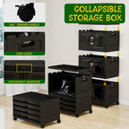 Storage Bins with Lids and Wheels, Collapsible Bathroom Storage Cabinet with Clear Doors, Plastic Stackable Closet Organizers and Storage Containers Black 398 QT