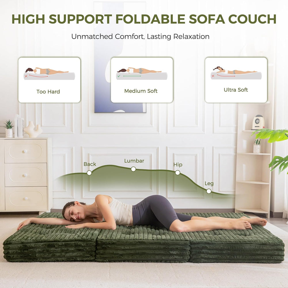 MAXYOYO Floor Sofa Couch, 6 Inch Tri-Fold Floor Sofa Bed, Folding Mattress wi...