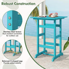 Giantex 42" Height Outdoor Tall Bar Table, HDPE Square Pub Table with Wood Grains, Cocktail High Top Tables for Adirondack Chairs, Patio, Bistro, Garden, Poolside, Yard, Balcony, Turquoise