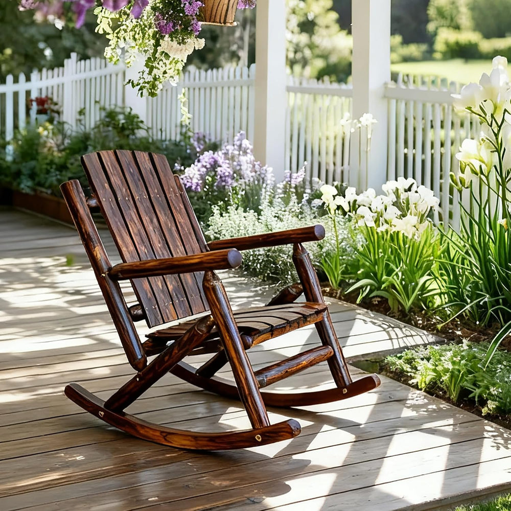Rustic Log Wooden Rocking Chair, Handcrafted Solid Fir Wood Outdoor Rocker fo...