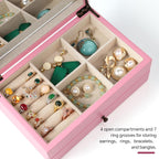 Meangood Jewelry Box Organizer for Women, 2 Layer Large Jewelry Storage Case, Rustic Wooden Jewelry Box with Mirror & Ring Tray for Necklace Earring Bracelets Rings, Vintage Style (Pink)