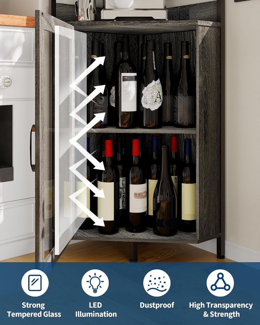 Garvee Corner Bar Cabinet with Power Outlet, Industrial Wine Cabinet with LED...