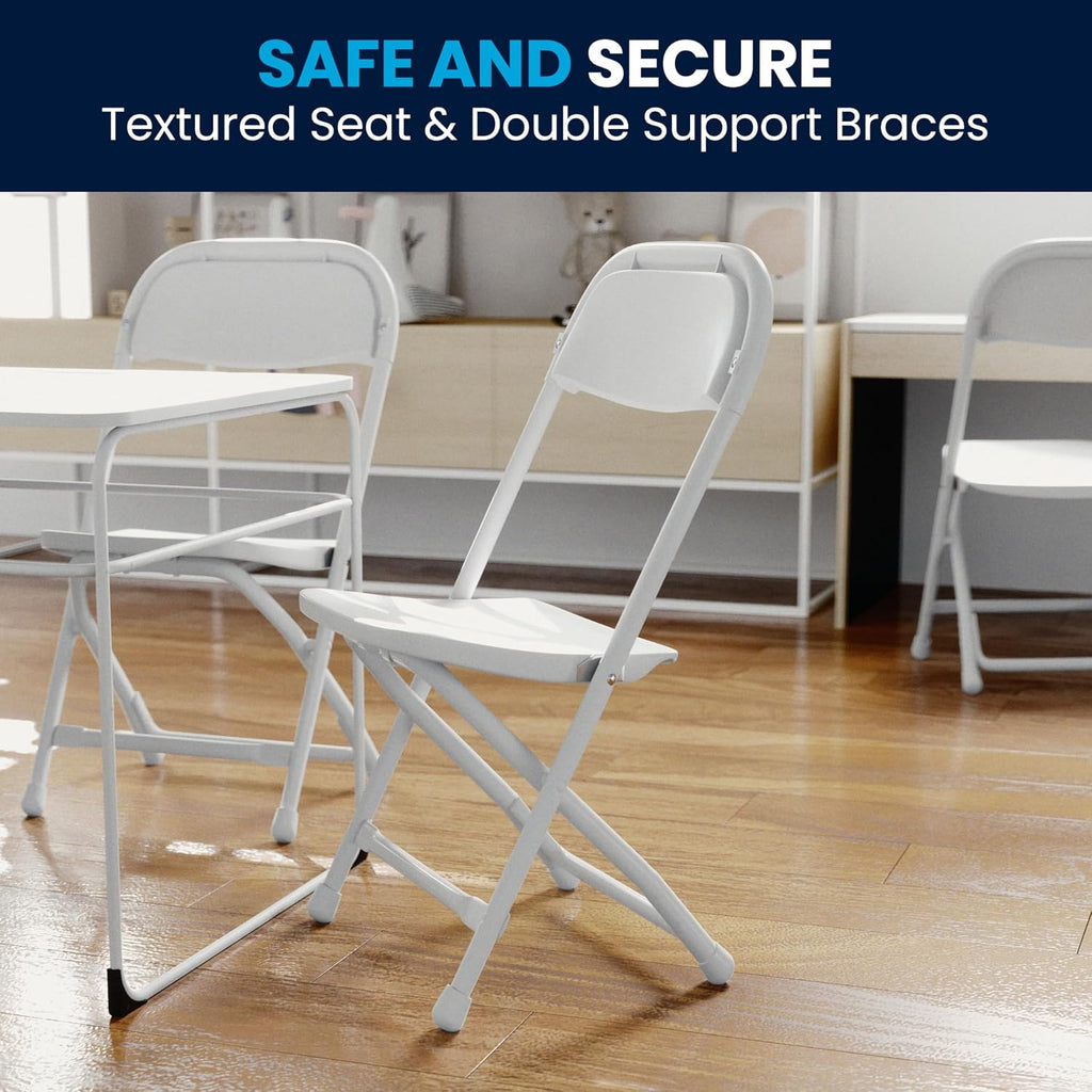 Flash Furniture Kids White Plastic Folding Chair | Durable Construction, Commercial Use