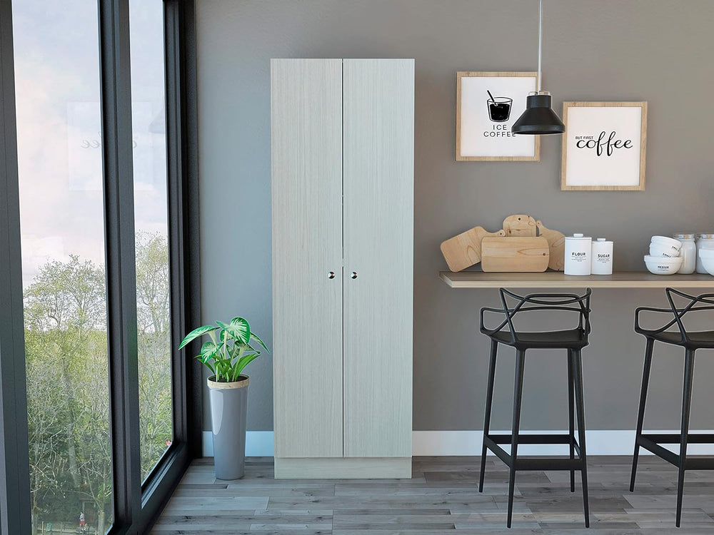 Modern Kitchen Pantry, Beige Storage Cabinet with 5 Shelves & Double Door...