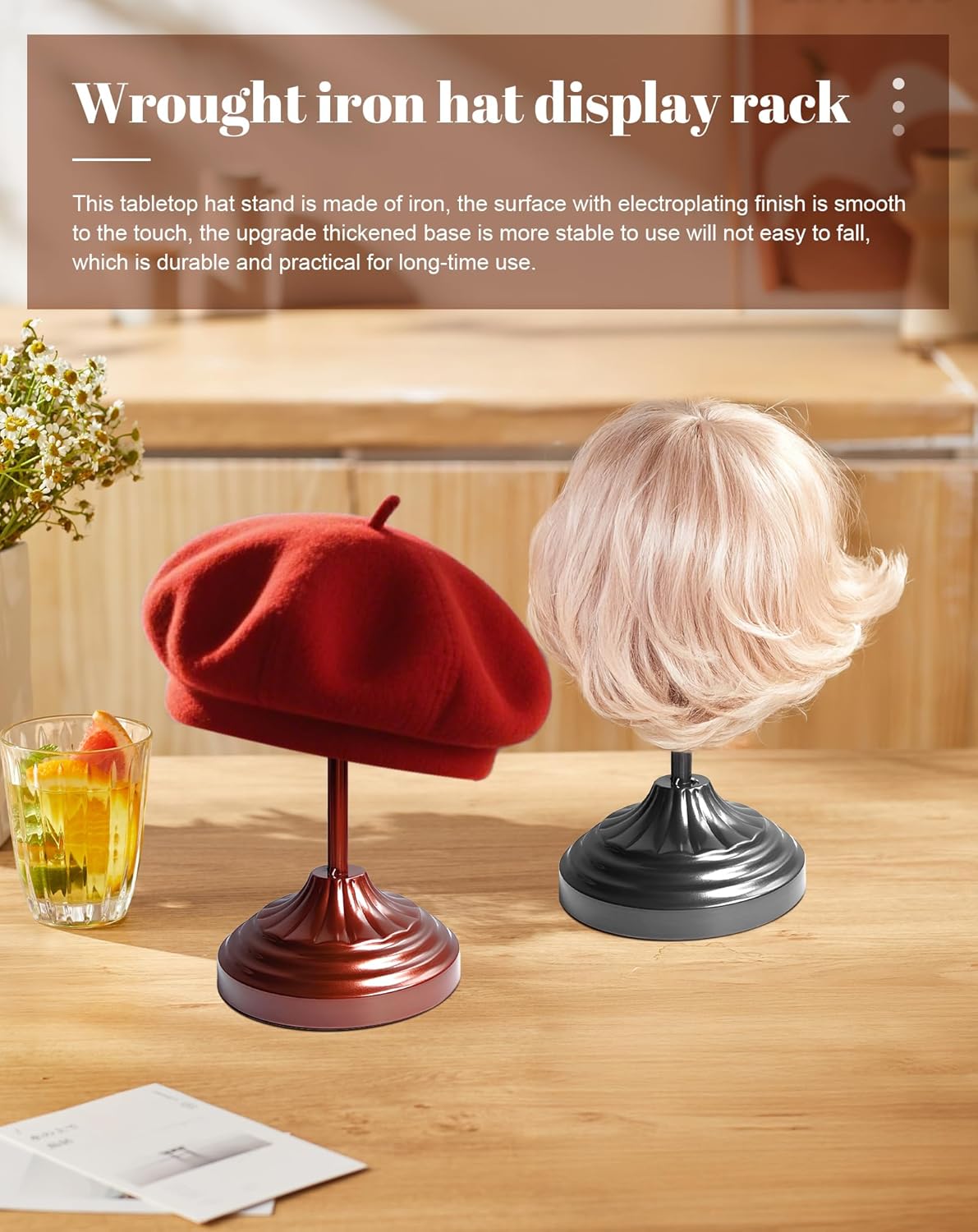 CHADWICK Modern Freestanding Hat Rack - Stylish Dome Design for Displaying Cowboy Hats, Caps, and Wigs - Sleek Black Finish