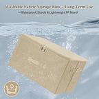 ANMINY Fabric Storage Bins with Zipper Lids, 18"x14"x10", Beige, 2 PCS | 43.6Qt Cotton Linen Storage Box, PP Board Frame, Washable Collapsible, with Handles & 3-side Open Lid, Stackable, Large