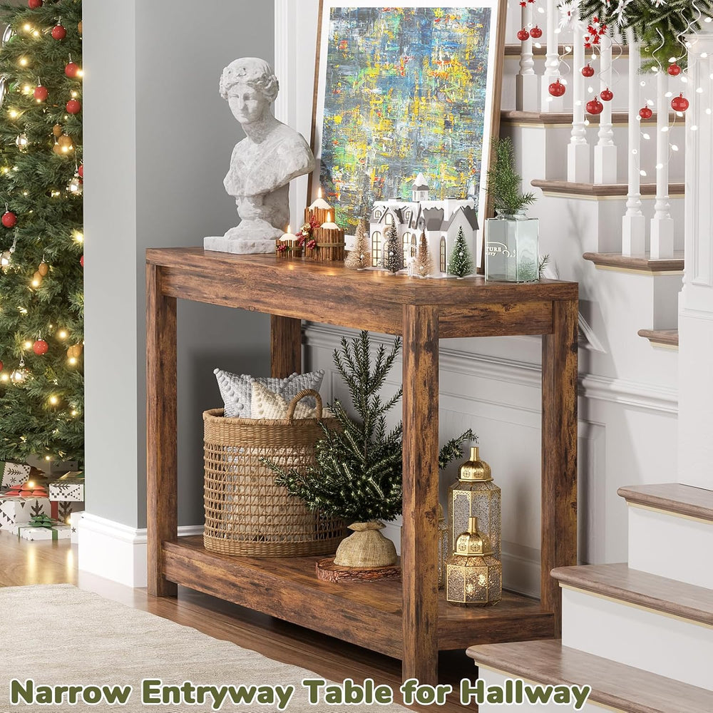 Besiost 32" Farmhouse Wood Entryway Table Narrow Console Table with Stor...