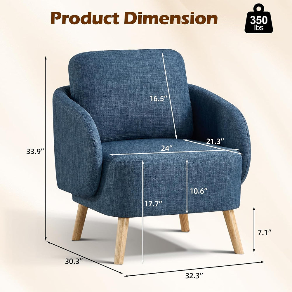 ANJ Premium Linen Accent Chair with Curved Arms, Mid-Century Modern Upholster...