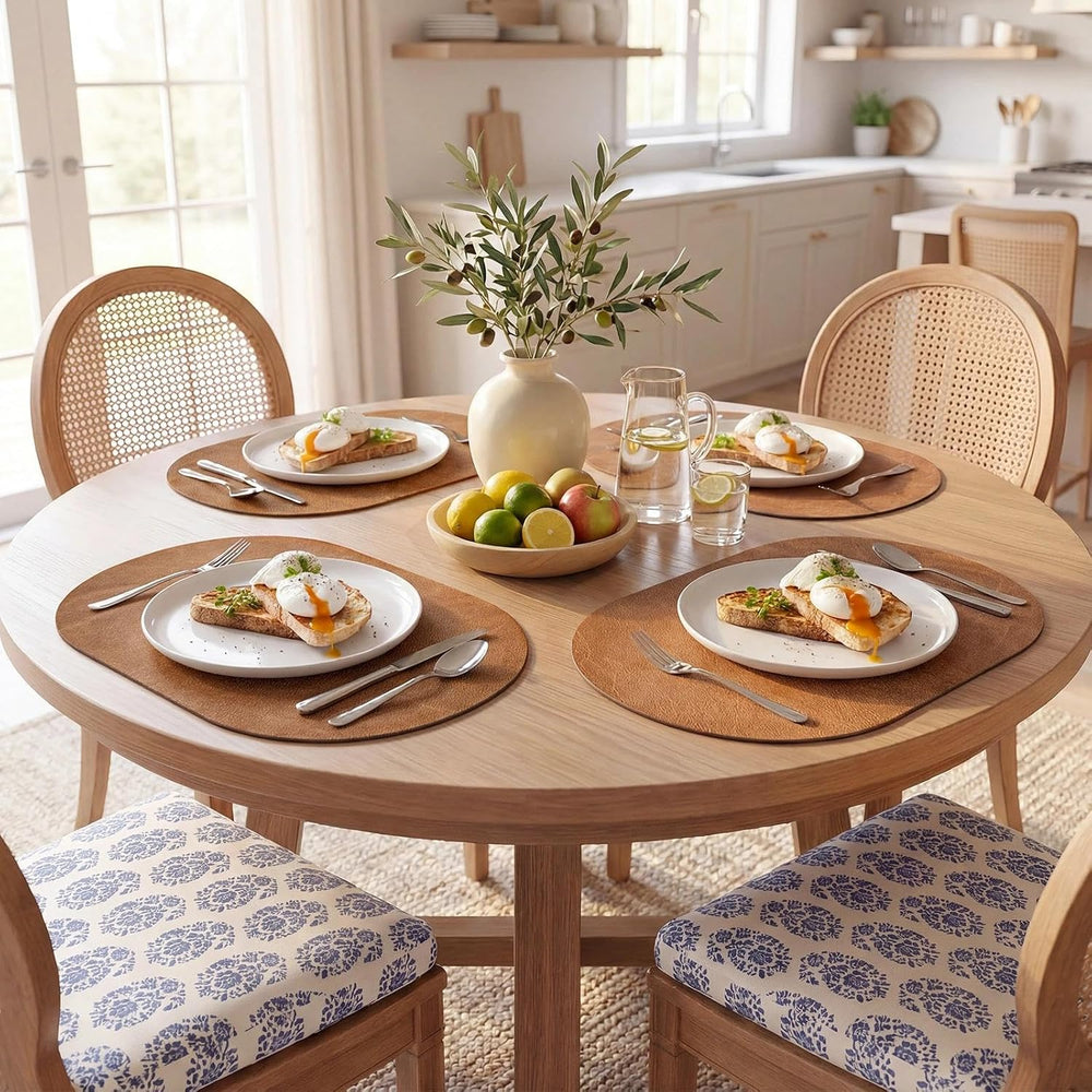 MOSAYT Vinyl Faux Leather Oval Placemats, Set of 8, Reddish Brown