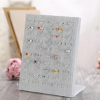 KUKUVR Velvet L-Shaped 50 Slots Ring Earring Holder Display Stand (Grey) | jewelry Ring Earring Organizer Case Tray for Women & Selling Show