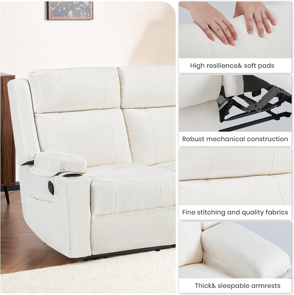 75'' Manual Reclining Sofa with Storage Drawer, 3 Seat Wall Hugger Re...