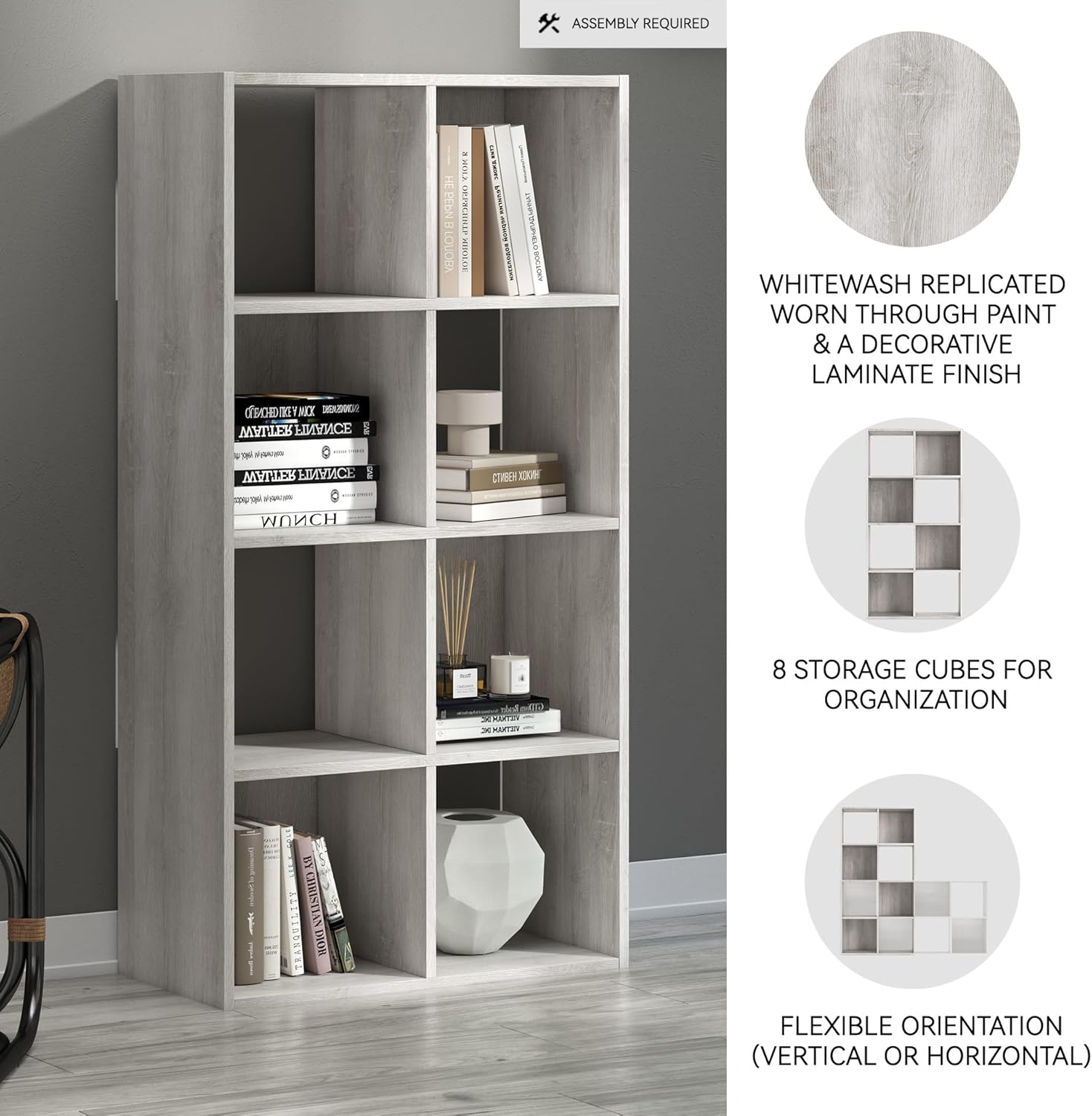 Signature Design by Ashley Paxberry Coastal 8 Cube Storage Organizer or Bookcase, Whitewash