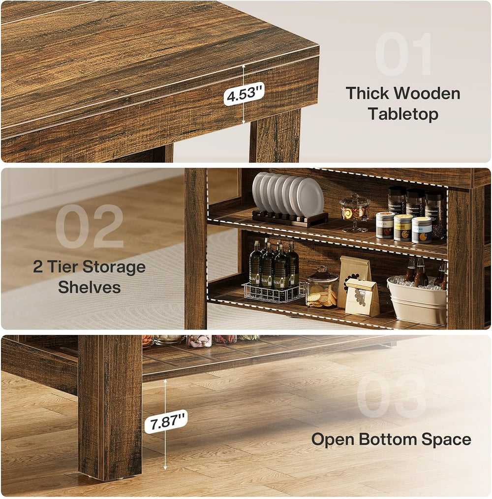 Tribesigns Kitchen Island with Seating and Storage Shelves, 55.1-Inch Breakfa...