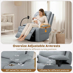 Olela Nursery Glider Recliner Chair - Electric Swivel Rocker with Heated Lumbar, Smart Cup Holder, USB Charging Ports, Blue Grey PU Leather