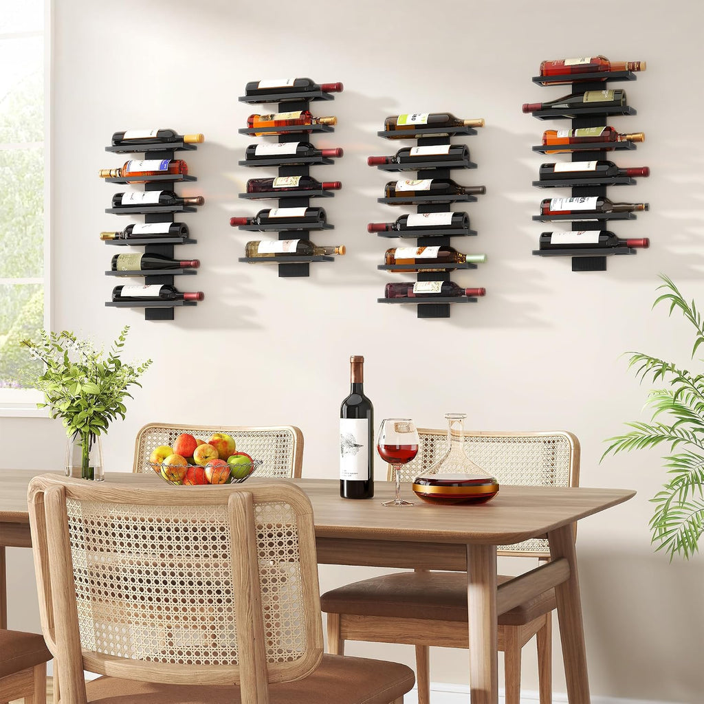 Hoctieon 6 Tier Wall Mount Wine Rack, Wall Mounted Wine Bottle Racks for Display and Storage, Hanging Bottle Holder for Living Room, Dining Room, Bar, Wine Cellar, Black
