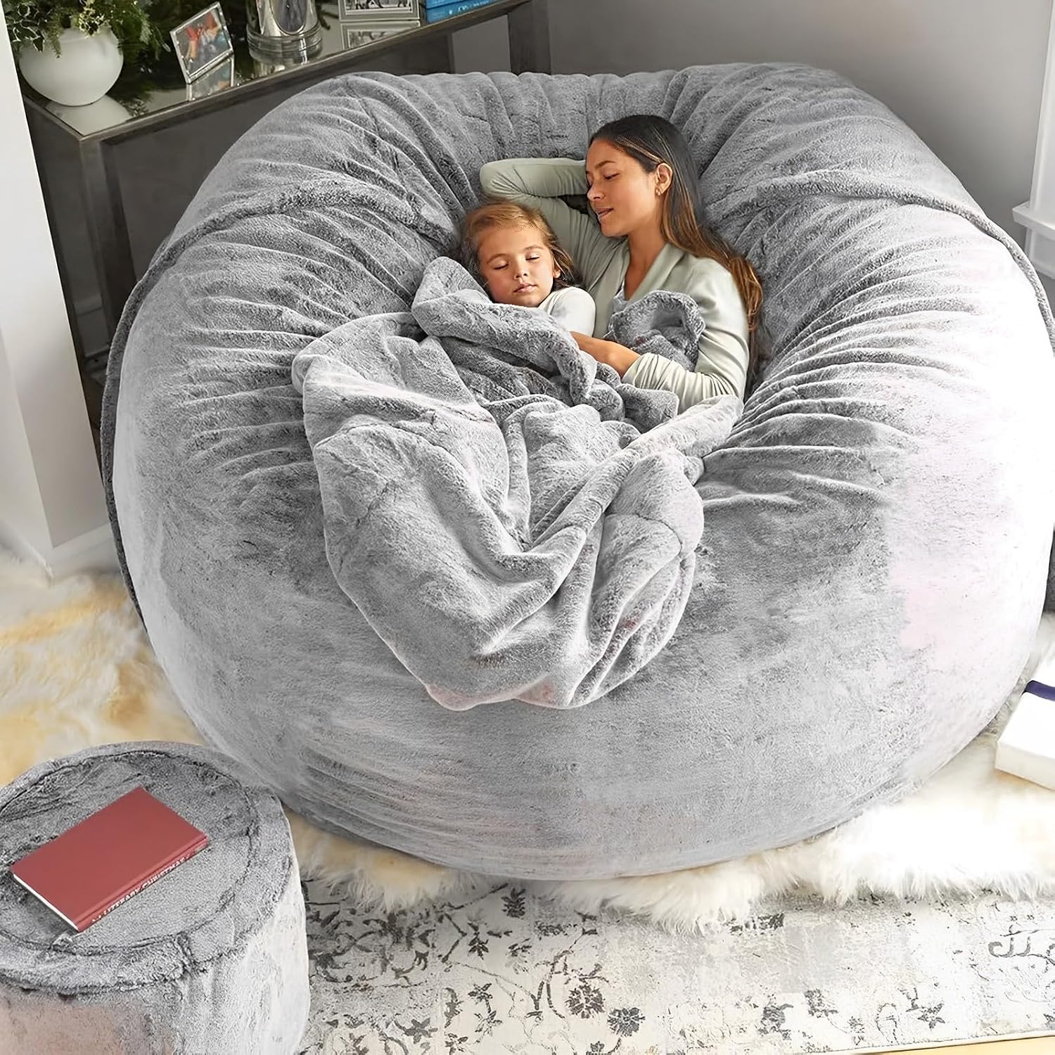 Bean Bag Chairs for Adults Covers 6FT No Filler Huge Large Fluffy Bean Bag Adult Storage Sitting Chairs 2 Seater or 4 Seater for Living Room and Gaming Room Bean Bag Soft Chairs Light Grey
