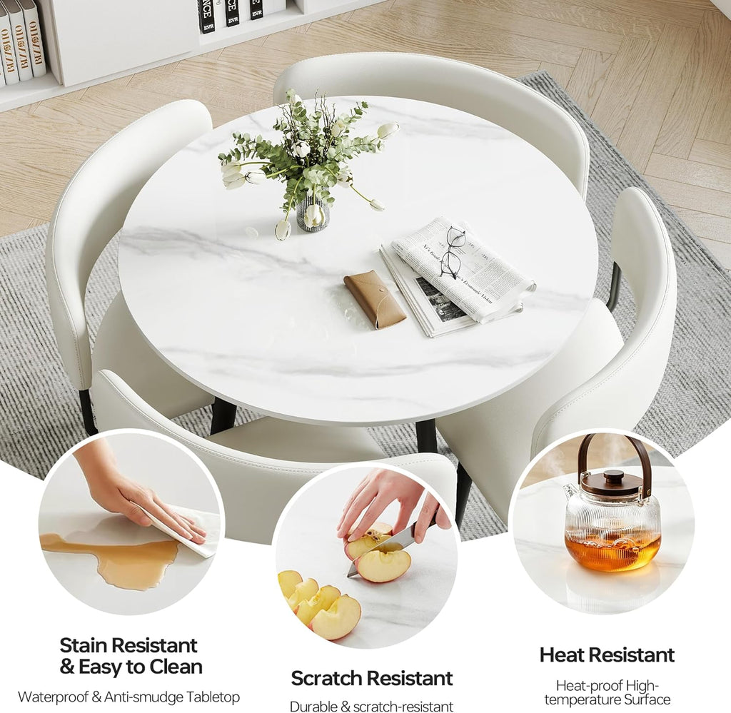 Round Sintered Stone Table Chair Set for 4, Modern Dining Table & Commercial Office Reception Conference Table