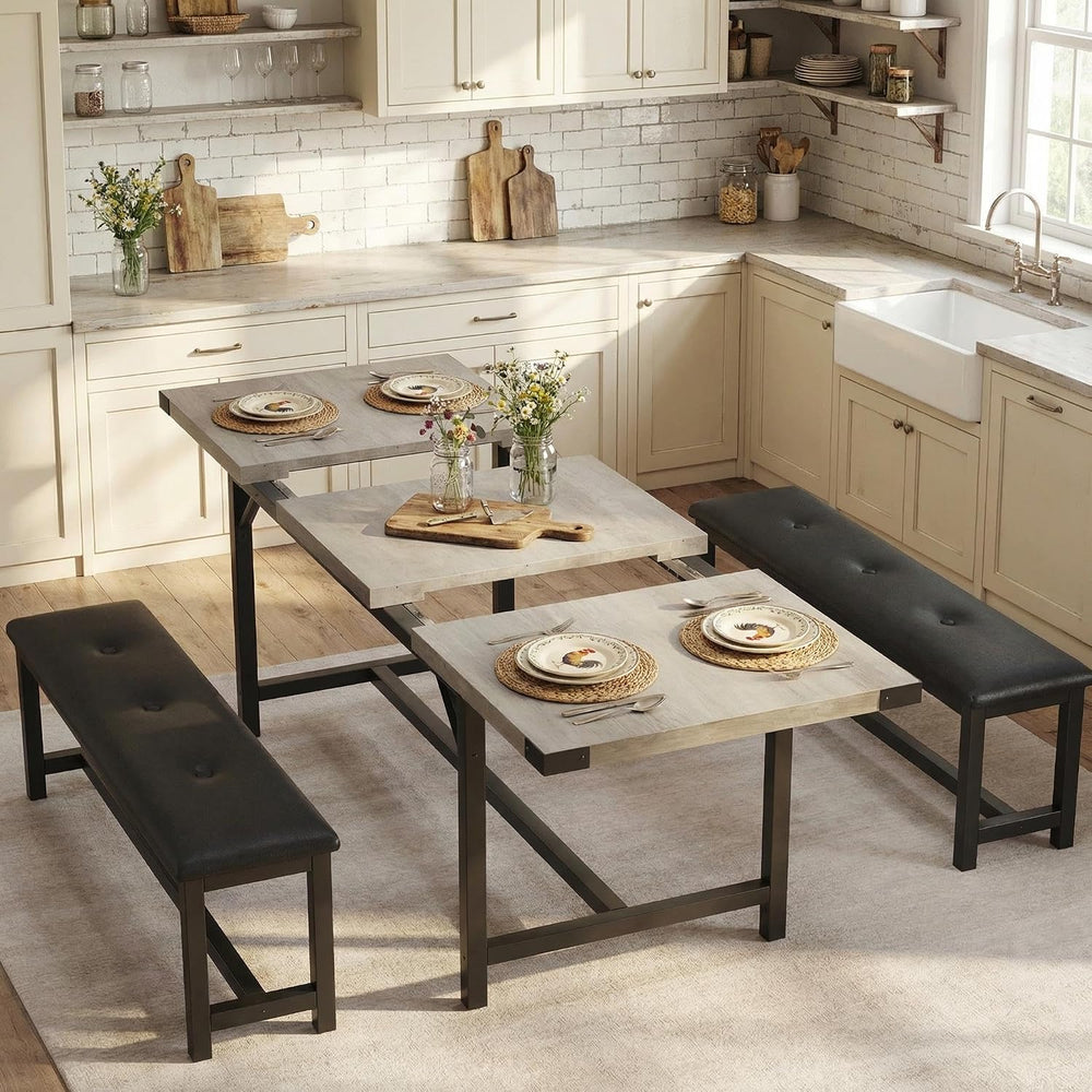 IDEALHOUSE 63" 3 Piece Extendable Dining Table Set for 4-6, Rectangle Wo...