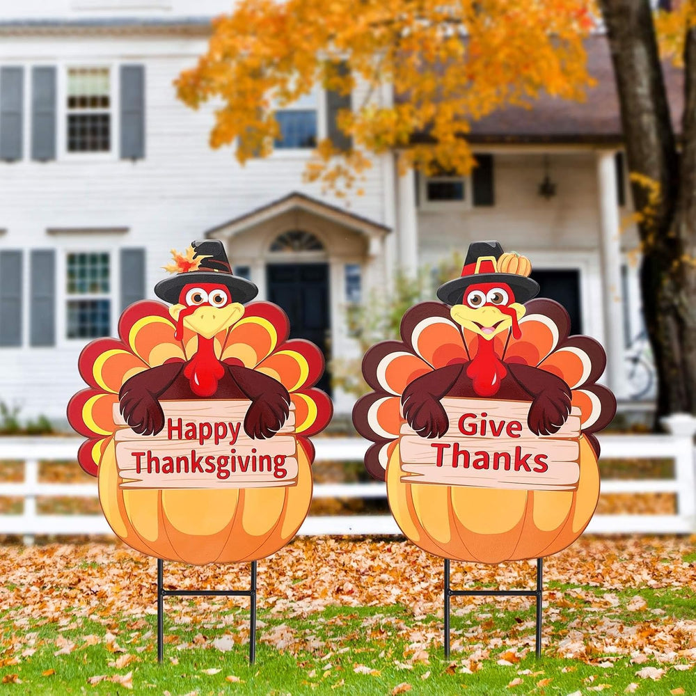 Whaline 2 Pack Fall Thanksgiving Metal Decorative Garden Stake Turkey Pumpkin...