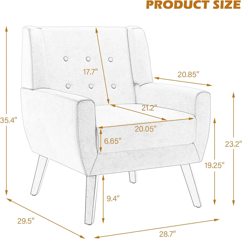 PU Leather Accent Chair, Modern Upholstered Armchair, Coffee | Comfy Wingback Chair with Removable Cushion, Wood Frame, Button Tufted Living Room Chair Bedroom Side Reading Seat