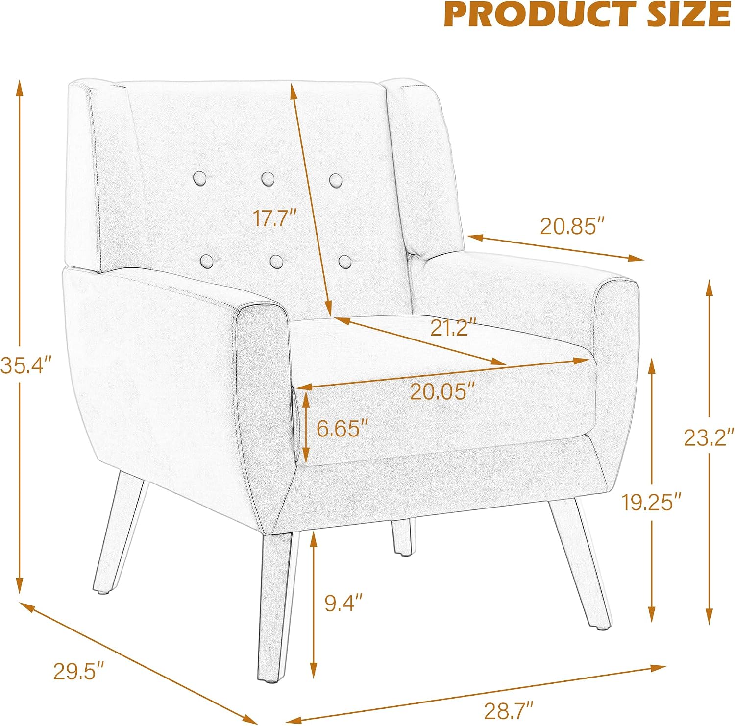PU Leather Accent Chair, Modern Upholstered Armchair, Coffee | Comfy Wingback Chair with Removable Cushion, Wood Frame, Button Tufted Living Room Chair Bedroom Side Reading Seat