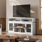 WLIVE Farmhouse TV Stand for TVs Up to 65 Inches, Tall Entertainment Center with Storage Cabinets & LED Lights, Media Console for Living Room, Bedroom, Home Theater, White