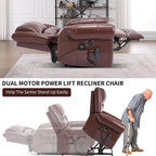 Genuine Leather Power Lift Recliner Chair, Lazy Boy Recliner Chair with Charging Ports for Living Room Theater Seating, Electric Single Sofa with Round Armrest, Red