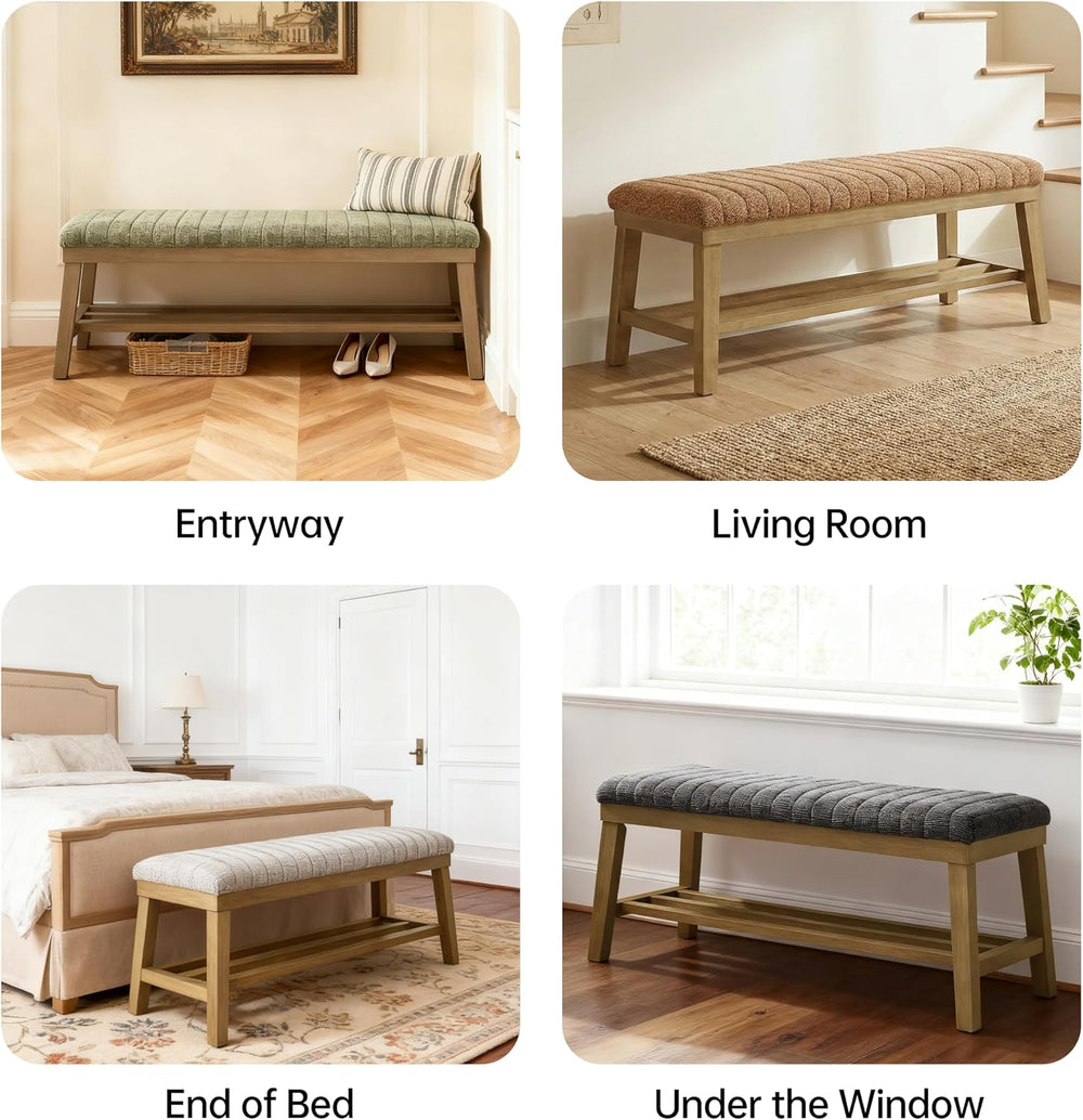 VKNOW Entryway Bench, 44.4" Upholstered Storage Shoe Bench for Entryway ...