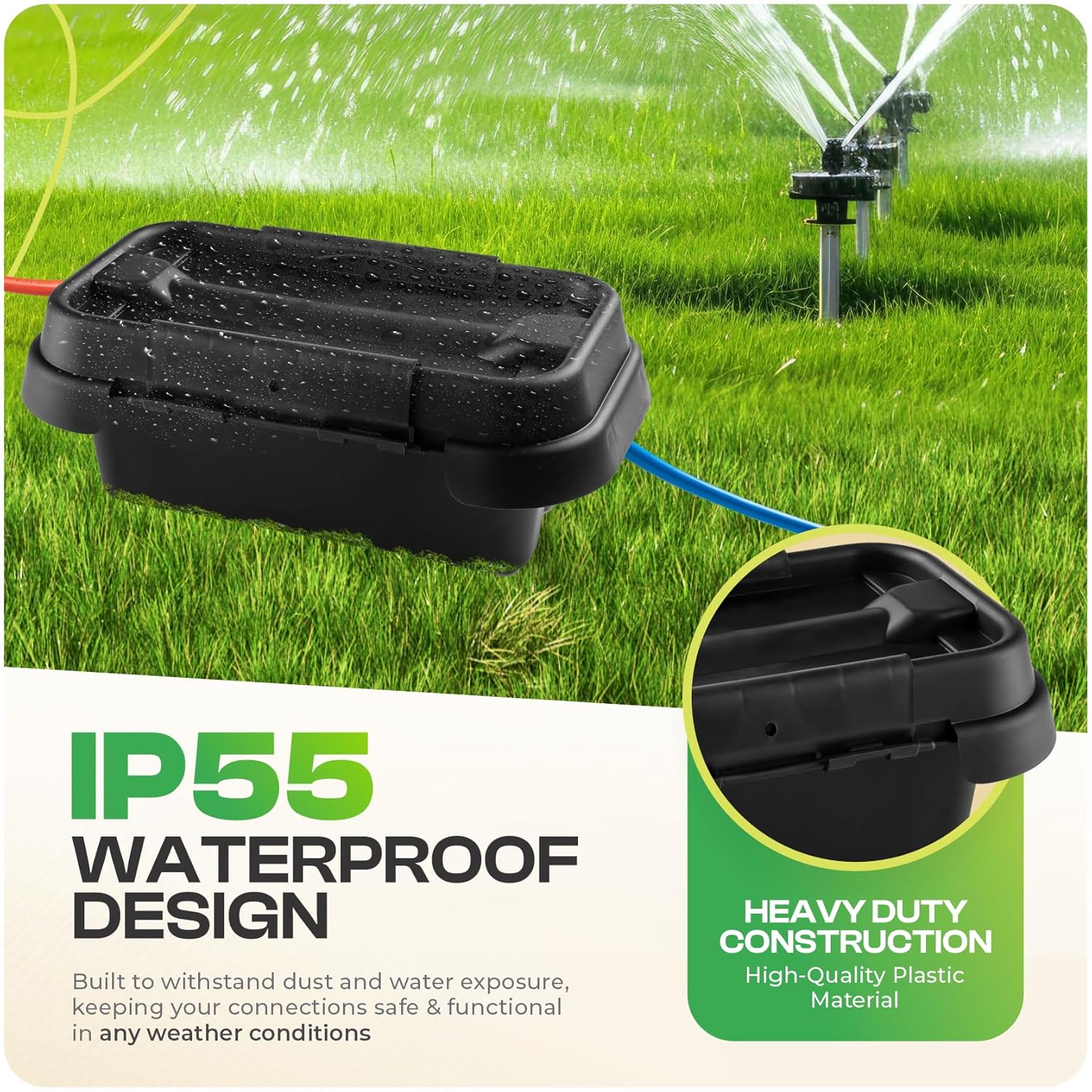 Sockitbox Original Outdoor Electric Box Waterproof - Small Outdoor Extention Cord Cover with 6 Cable Entry Waterproof Enclosure for Power Strips, Plugs, Timers, Lights - Black
