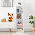 VECELO 4-Tier Bookcase, Modern Storage Cabinet with Height Difference Shelves for Standard Textbooks, 5 Cubes, Vertical or Horizontal, Easy Assembly, Pearl White